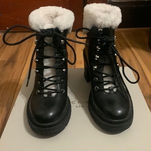 Marc Fisher leather/fur lace up booties
